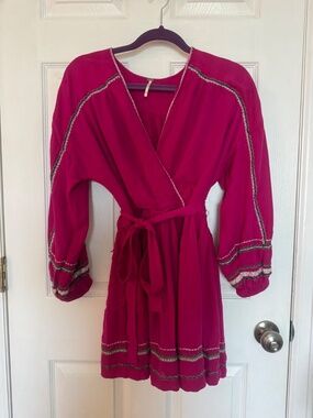 Free People Delilah Embroidered Wrap Mini Dress